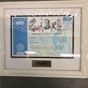Disney Blue and White Framed Stock Certificate